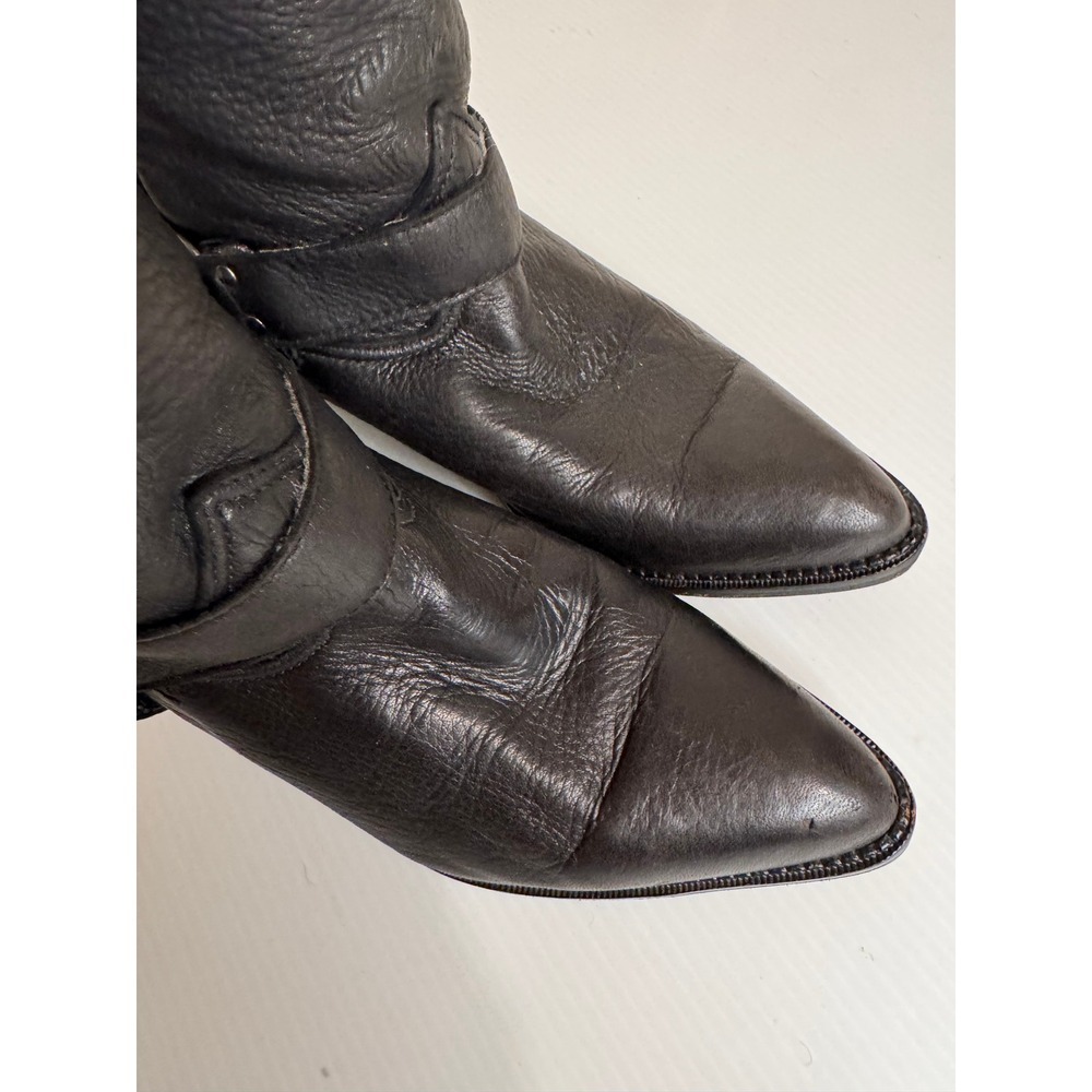 Vintage Zodiac Black Leather Harness Boots Womens 6 Western Biker Edgy Moto - Picture 6 of 13